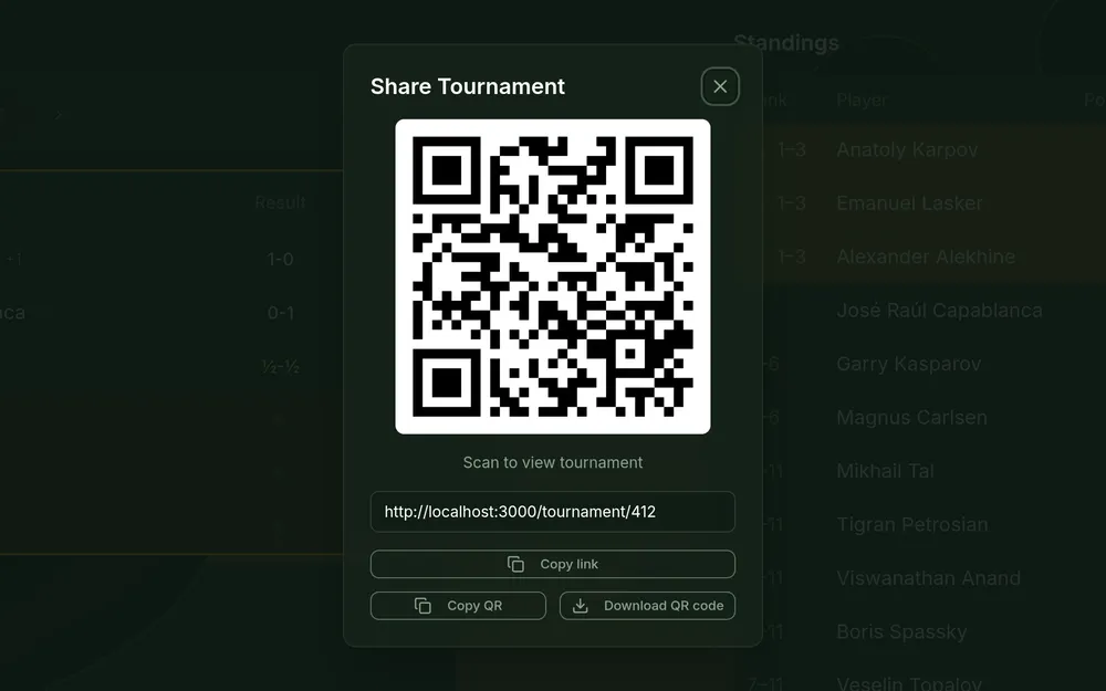 QR code sharing dialog