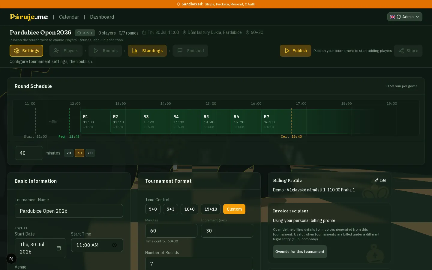 Create tournament setup screen with name and player count fields