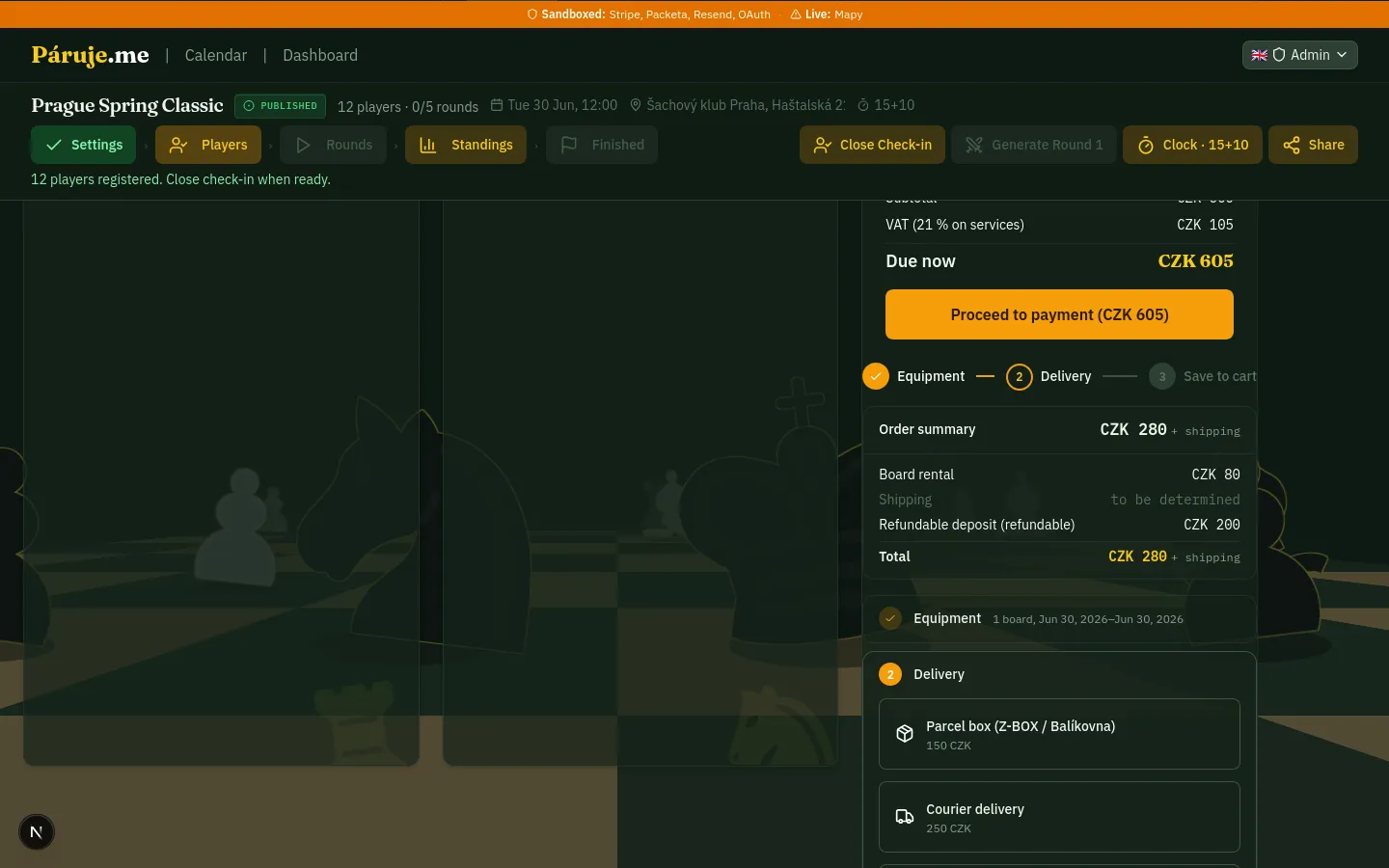 Delivery step with Packeta parcel and courier options